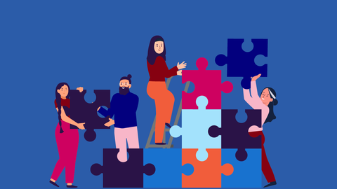 People building a puzzle