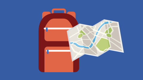 map with a backpack