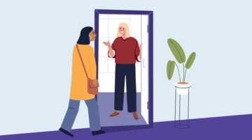 Two people at a doorway