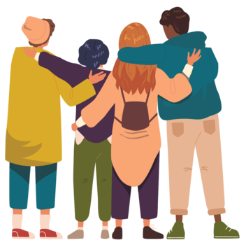 Four people with their arms around one another