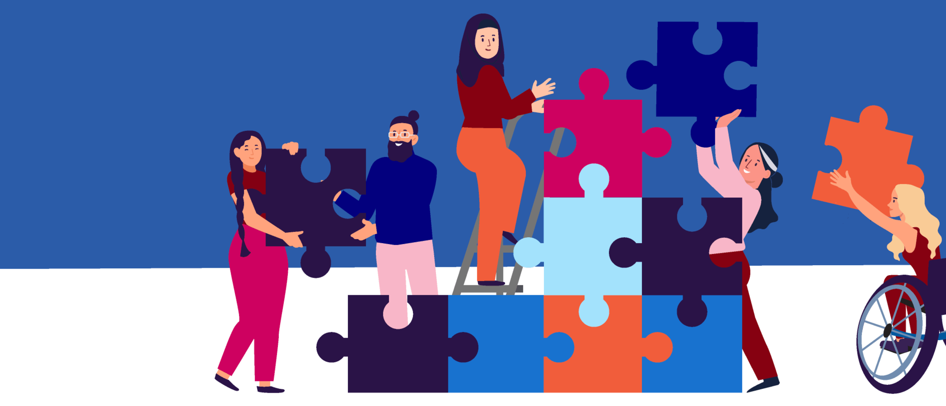 People building a puzzle